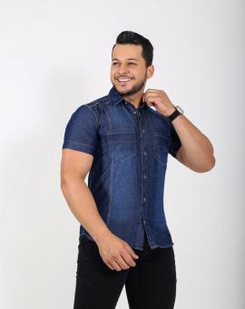 Camisa Jeans Slim Manga Curta