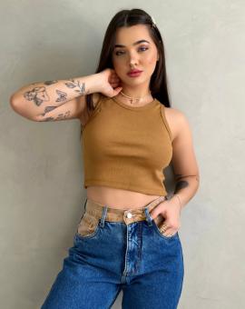 Cropped Cavado Canelado Algodão