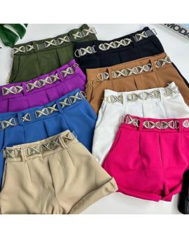 Short Alfaiataria Feminino Cintura Alta com Cinto