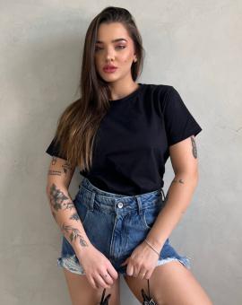 T-Shirt Feminina Preta Básica 100% Algodão