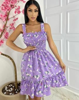 Vestido Soltinho com Lastex Alça Larga Estampado