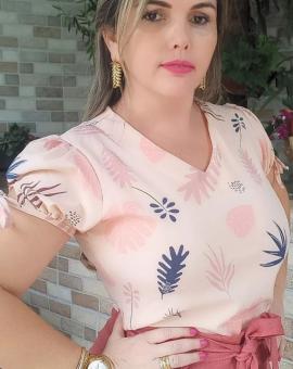 Blusa Feminina Crepe de Seda Estampada Manga Curta