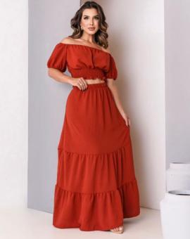 Conjunto Feminino Saia Longa e Cropped Ciganinha