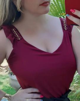 Regata Feminina Alça Larga com Bordado em Pérolas