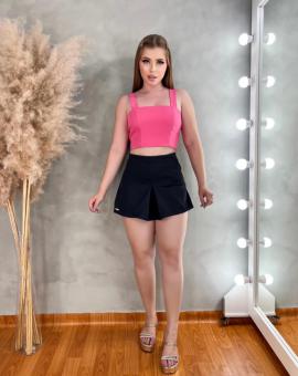 Short Saia Alfaiataria Preto Cintura Alta