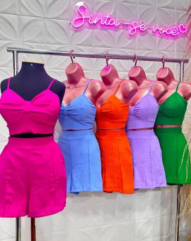 Conjunto Feminino Short e Cropped de Alcinha Crepe Dunas