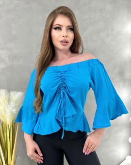 Cropped Ciganinha Manga Longa com Babado