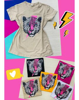 T-Shirt Feminina Estilosa Onça Raio