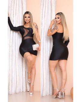 Vestidinho Preto Festa Decotado com Tule