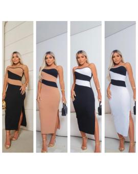 Vestido Midi Justo Bicolor Tomara que Caia Ana Ruga