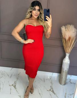 Vestido Midi Tomara que Caia Canelado 3D