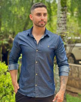 Camisa Jeans Masculina Manga Longa