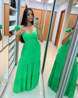 Vestido Longo de Laise Verde Bandeira