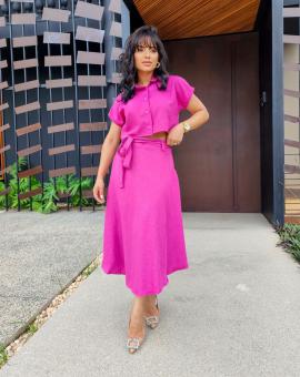 Conjunto Feminino Saia Midi e Cropped Camisa