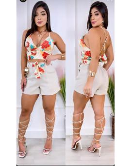 Conjunto Feminino Short Alfaiataria Linho e Cropped