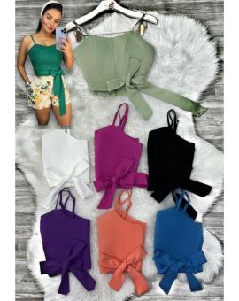 Cropped Feminino Curto de Alcinha com Laço