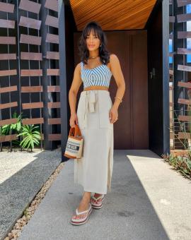 Saia Midi no Linho com Fenda Lateral – Várias Cores