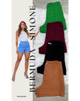 Short Alfaiataria Feminino com Bolso Botões Encapados