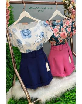 Short Alfaiataria Feminino com Cinto Encapado Barra Dobrada