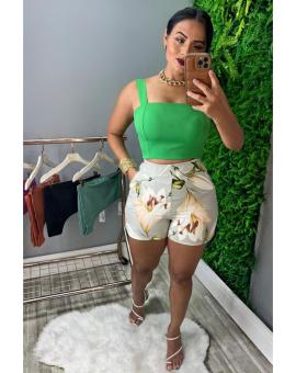 Short Feminino Alfaiataria Estampado com Bolso