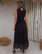 Vestido Indiano Preto com Folhas Douradas Atacado na Rua 44 em Goiânia