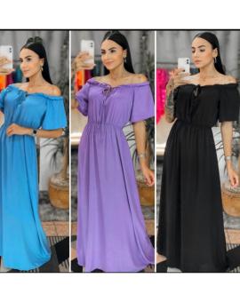 Vestido Longo Ciganinha Ombro a Ombro com Elástico na Cintura