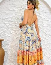 Vestido Longo Indiano Estampado Toque de Seda Atacado na Rua 44 em Goiânia