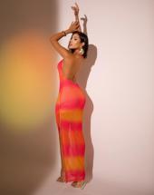 Vestido Longo Justo Costa Nua Tule Degrade Atacado na Rua 44 em Goiânia