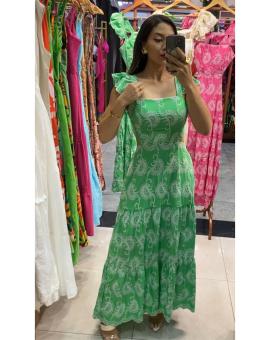 Vestido Longo Laise Bordado Forrado Aberto na Cintura