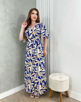 Vestido Longo Manga Flare Botões na Frente Estampado