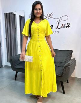 Vestido Longo Soltinho Acinturado com Botões
