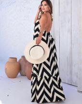 Vestido Longo Solto Costa Nua Cavado Estampa Geométrica Atacado na Rua 44 em Goiânia