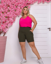 Bermuda Feminina Plus Size Cintura Alta Liso com Bolso Atacado na Rua 44 Goiânia