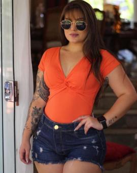 Body Feminino Manga Curta Decote V com Bojo