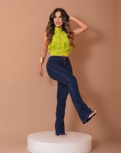 Calça Jeans Flare Cintura Alta Escura Atacado na Rua 44 Goiânia