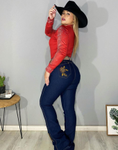 Camisa Feminina Manga Comprida Estilo Country Bordada Strass Atacado na Rua 44 Goiânia