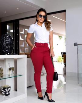 Camisa Social Feminina Manga Curta Crepe Duna