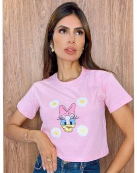Camiseta Cropped Manga Curta Estampado