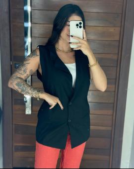 Colete Feminino Alfaiataria Alongado Preto