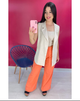 Colete Feminino Social Alongado no Linho