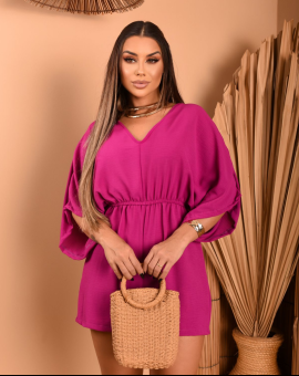 Macaquinho Curto Soltinho Elástico Decote V Crepe Duna