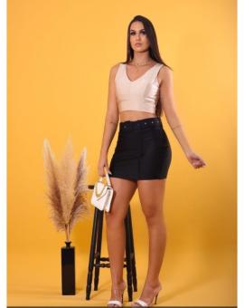 Short Saia Tecido Prada Com Cinto