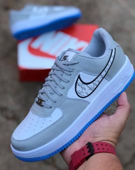 Tenis Masculino Nike Air Force Branco Cinza e Sola Azul
