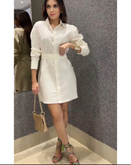 Vestido Chemise Social Manga Longa Com Cinto Faixa