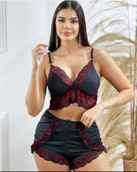 Baby Doll Feminino com Detalhes Preto