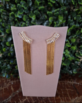 Brincos Banhados a Ouro 18 K Franja com Strass