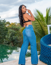 Calça Jeans Wide Leg Cintura Alta Atacado na Rua 44 Goiânia
