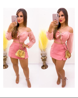 Conjunto Cropped Ciganinha Saia Curta