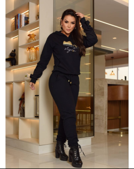 Conjunto Feminino Moletom Flanelado Preto