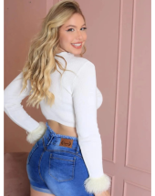 Short Jeans Curto Feminino Cós Desfiado Atacado na Rua 44 Goiânia